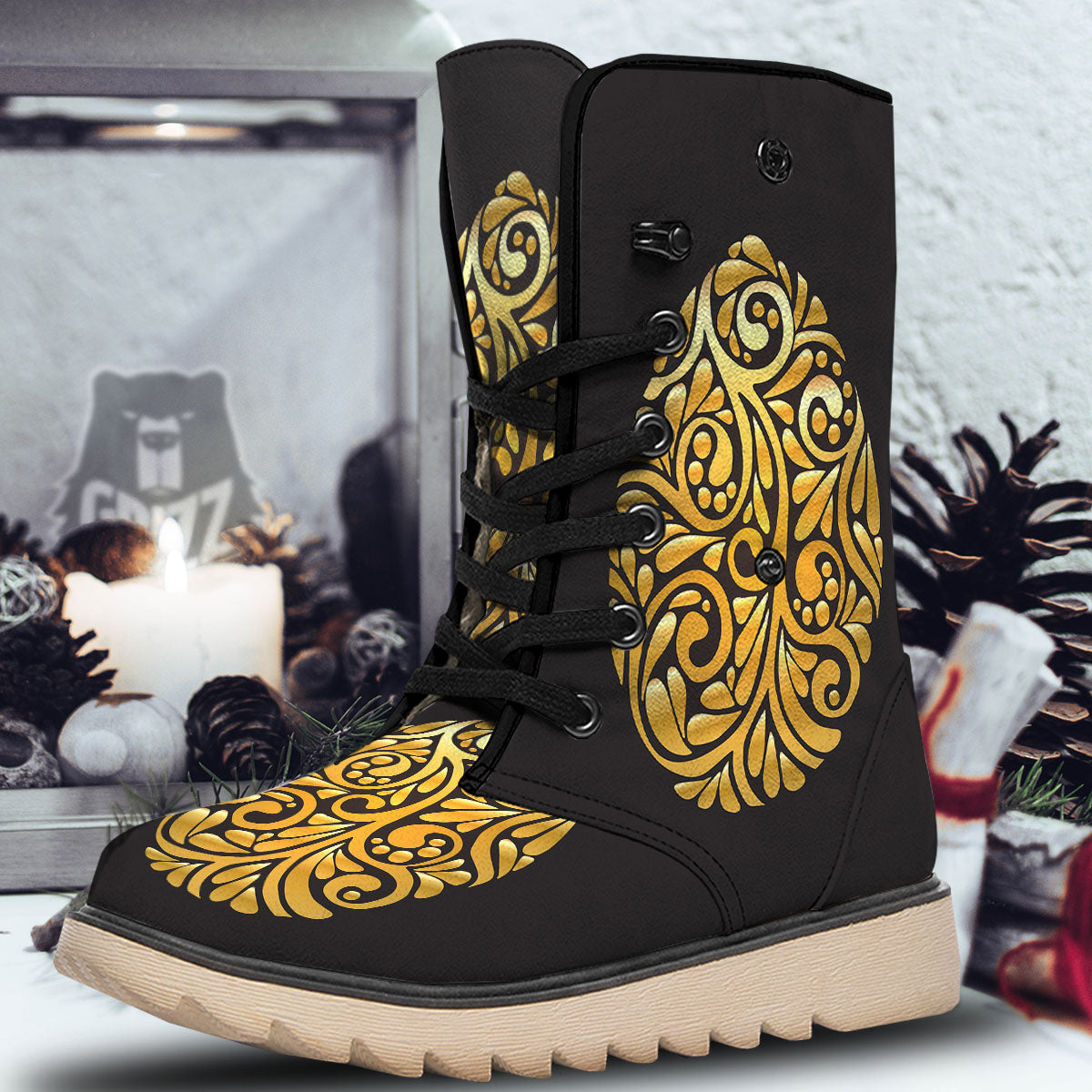Easter Egg Gold Print Snow Boots-grizzshop