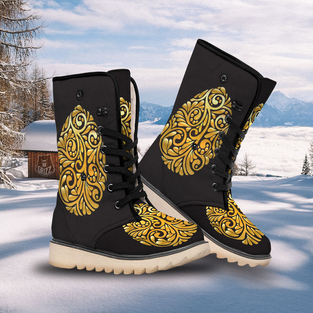 Easter Egg Gold Print Snow Boots-grizzshop