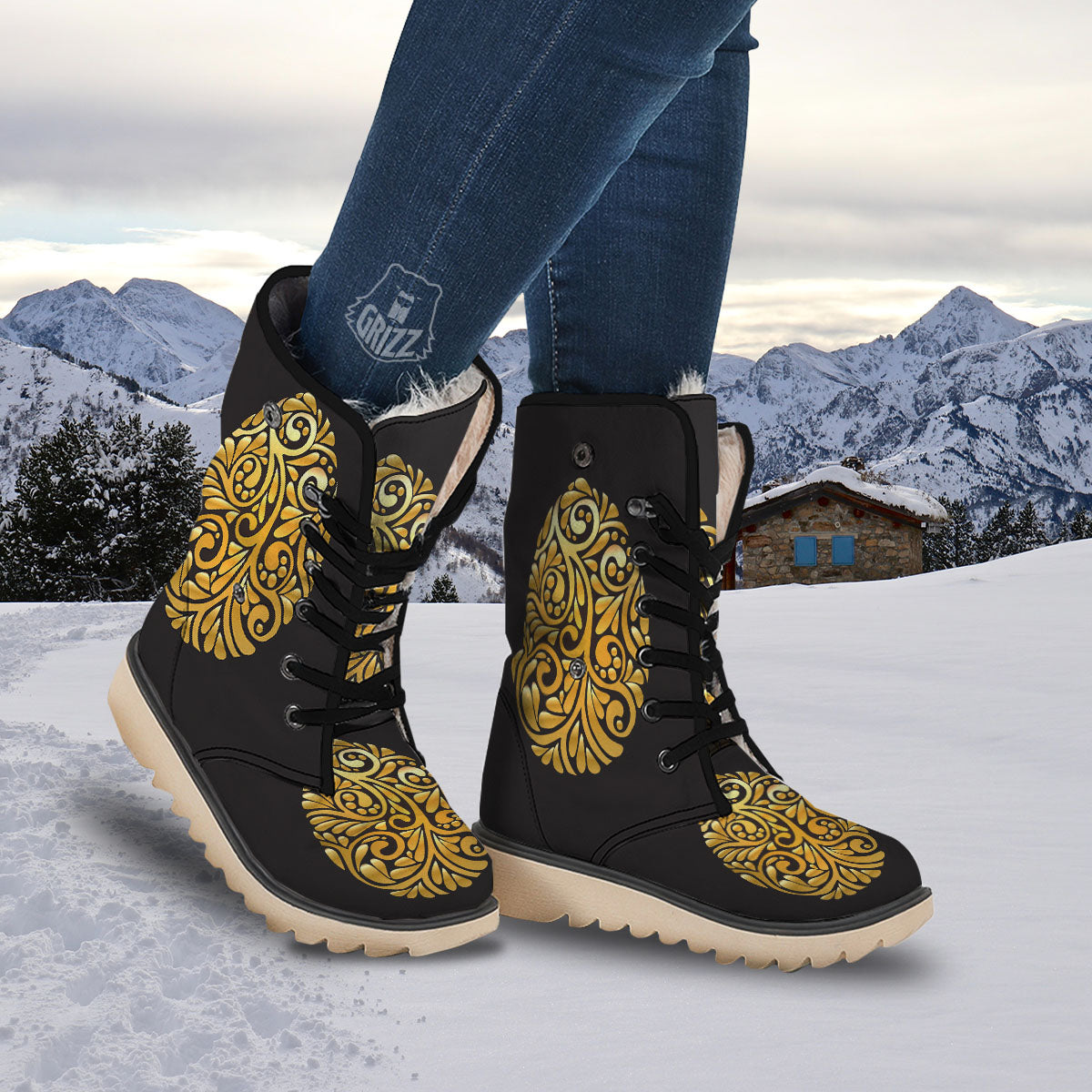 Easter Egg Gold Print Snow Boots-grizzshop