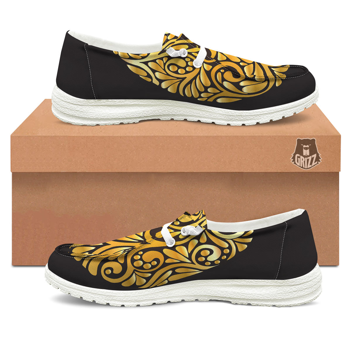 Easter Egg Gold Print White Loafers-grizzshop