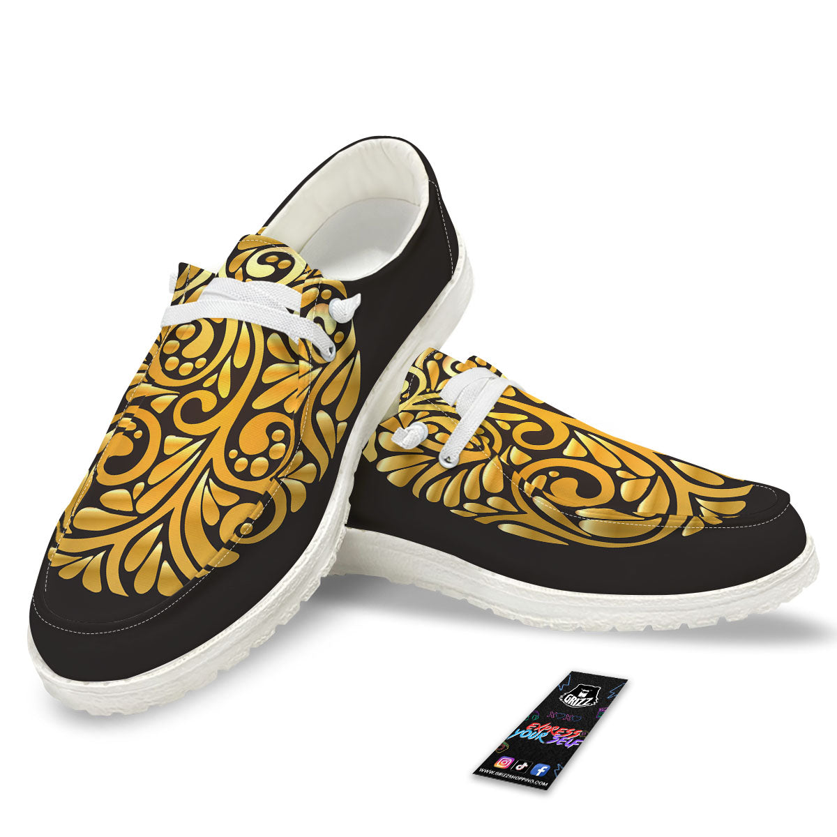Easter Egg Gold Print White Loafers-grizzshop