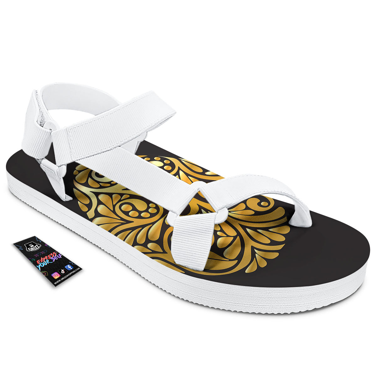 Easter Egg Gold Print White Open Toe Sandals-grizzshop
