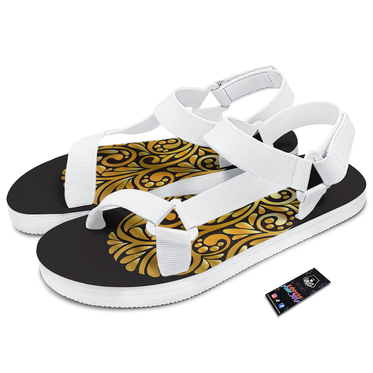 Easter Egg Gold Print White Open Toe Sandals-grizzshop
