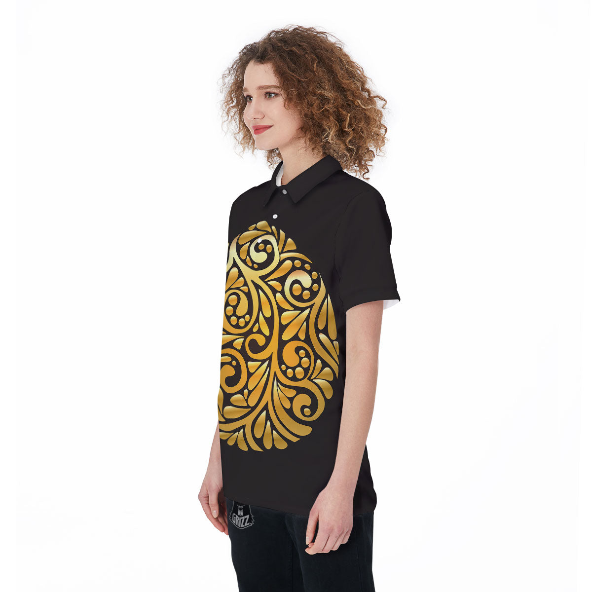 Easter Egg Gold Print Women's Golf Shirts-grizzshop