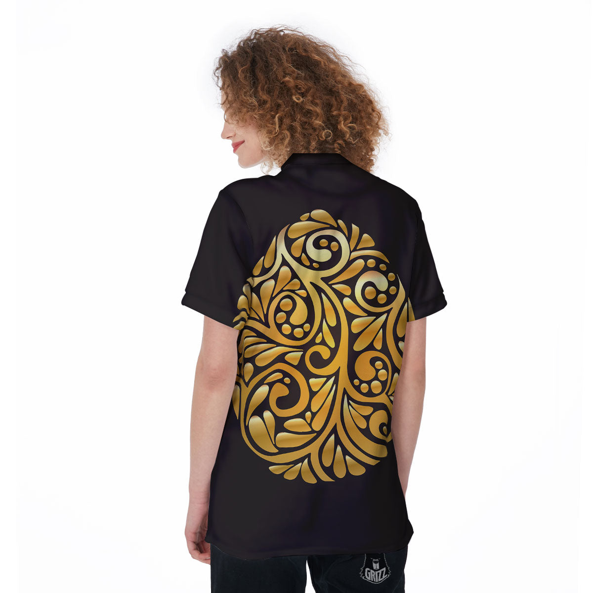Easter Egg Gold Print Women's Golf Shirts-grizzshop