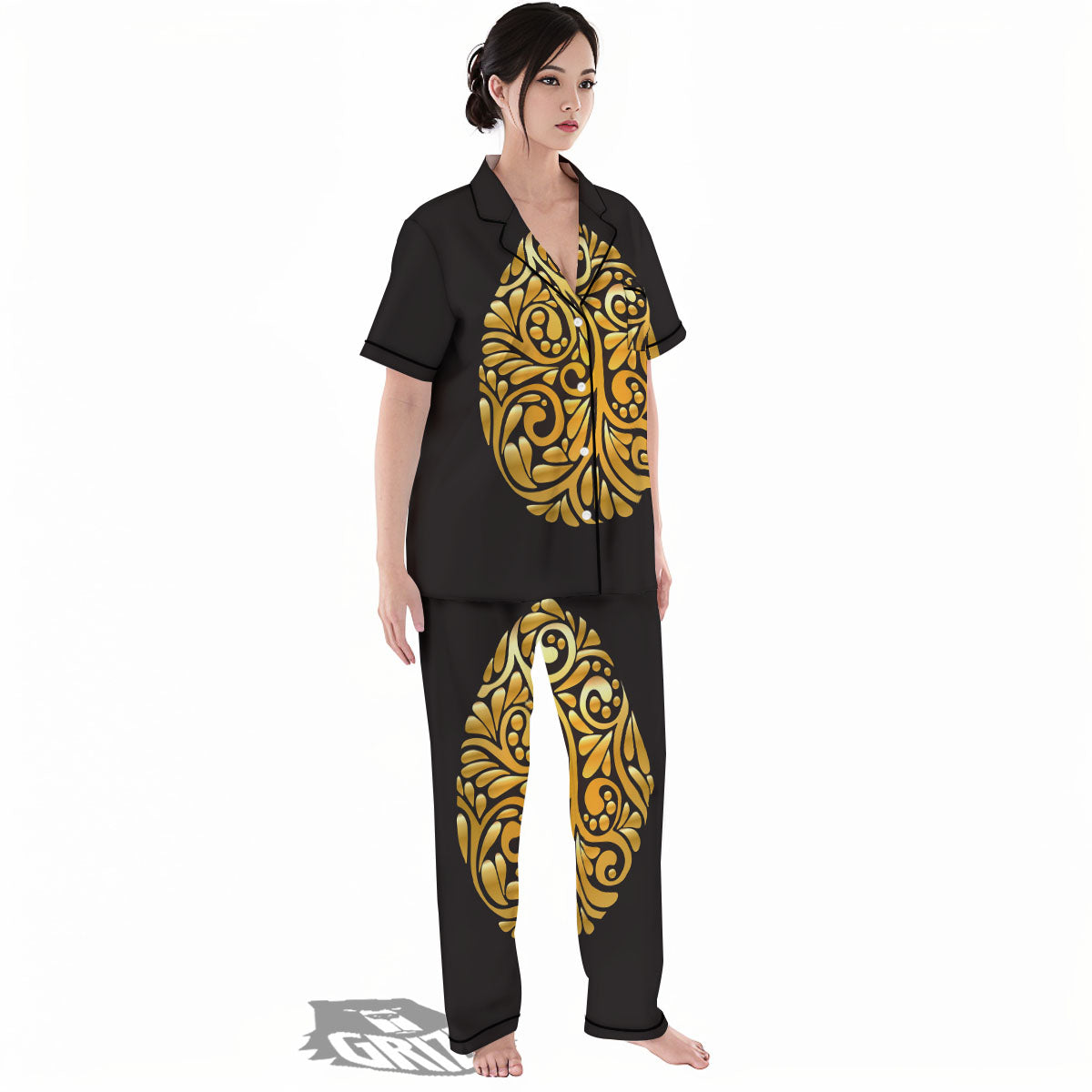 Easter Egg Gold Print Women's Pajamas Set-grizzshop