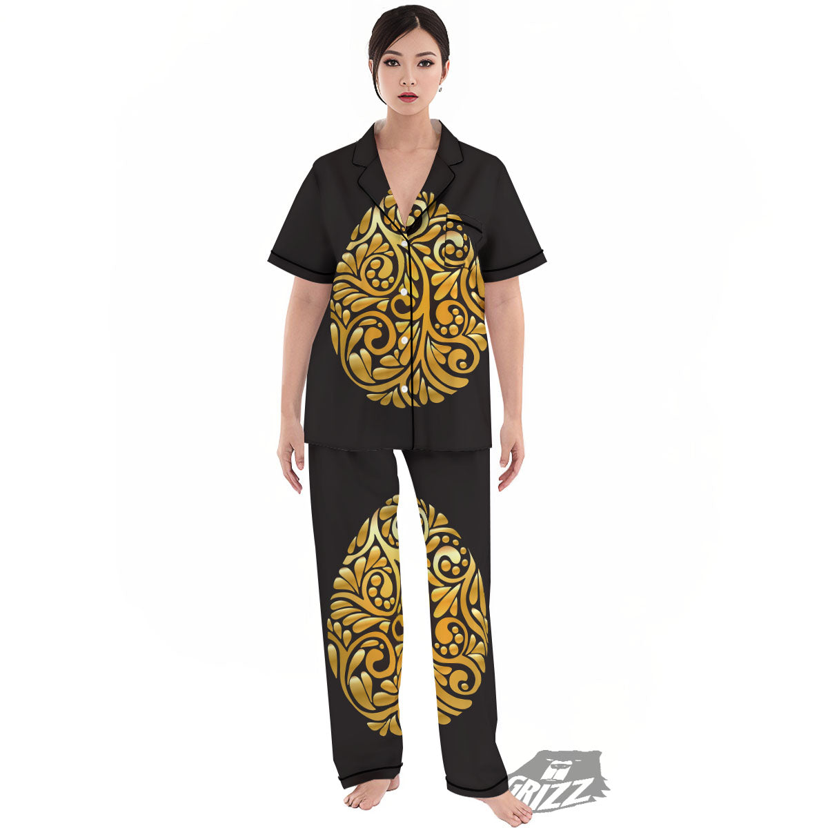 Easter Egg Gold Print Women's Pajamas Set-grizzshop
