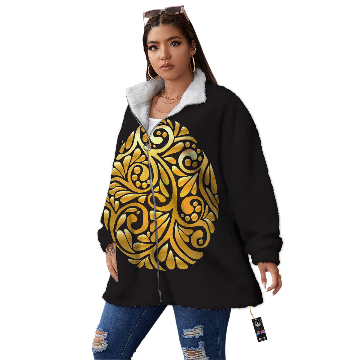 Easter Egg Gold Print Women's Sherpa Jacket-grizzshop