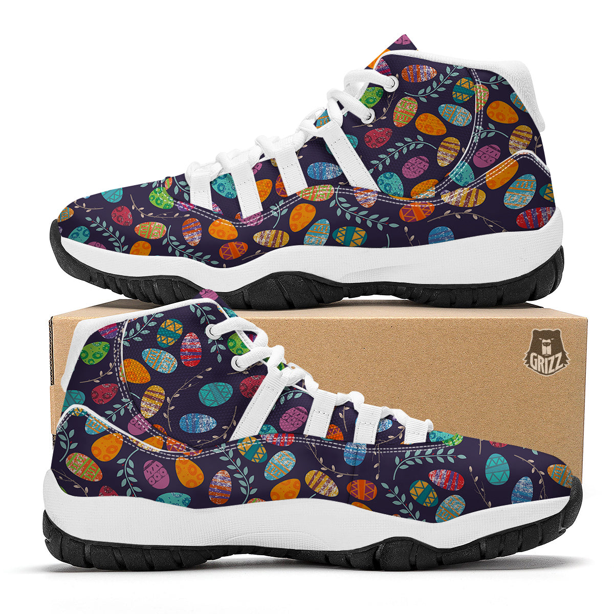 Easter Egg Vintagecolor Print Pattern White Bball Shoes-grizzshop