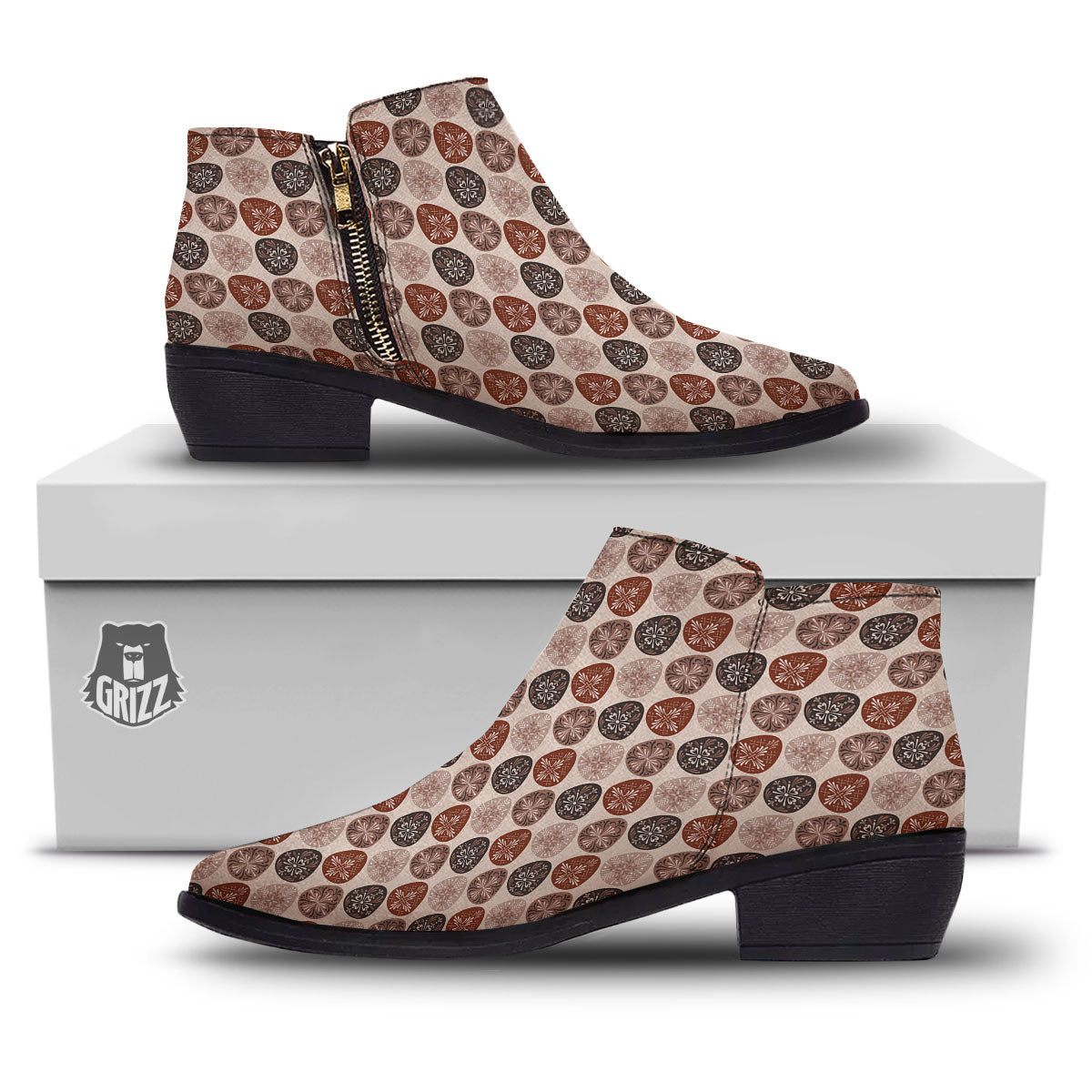 Easter Eggs Bohemian Print Pattern Ankle Boots-grizzshop
