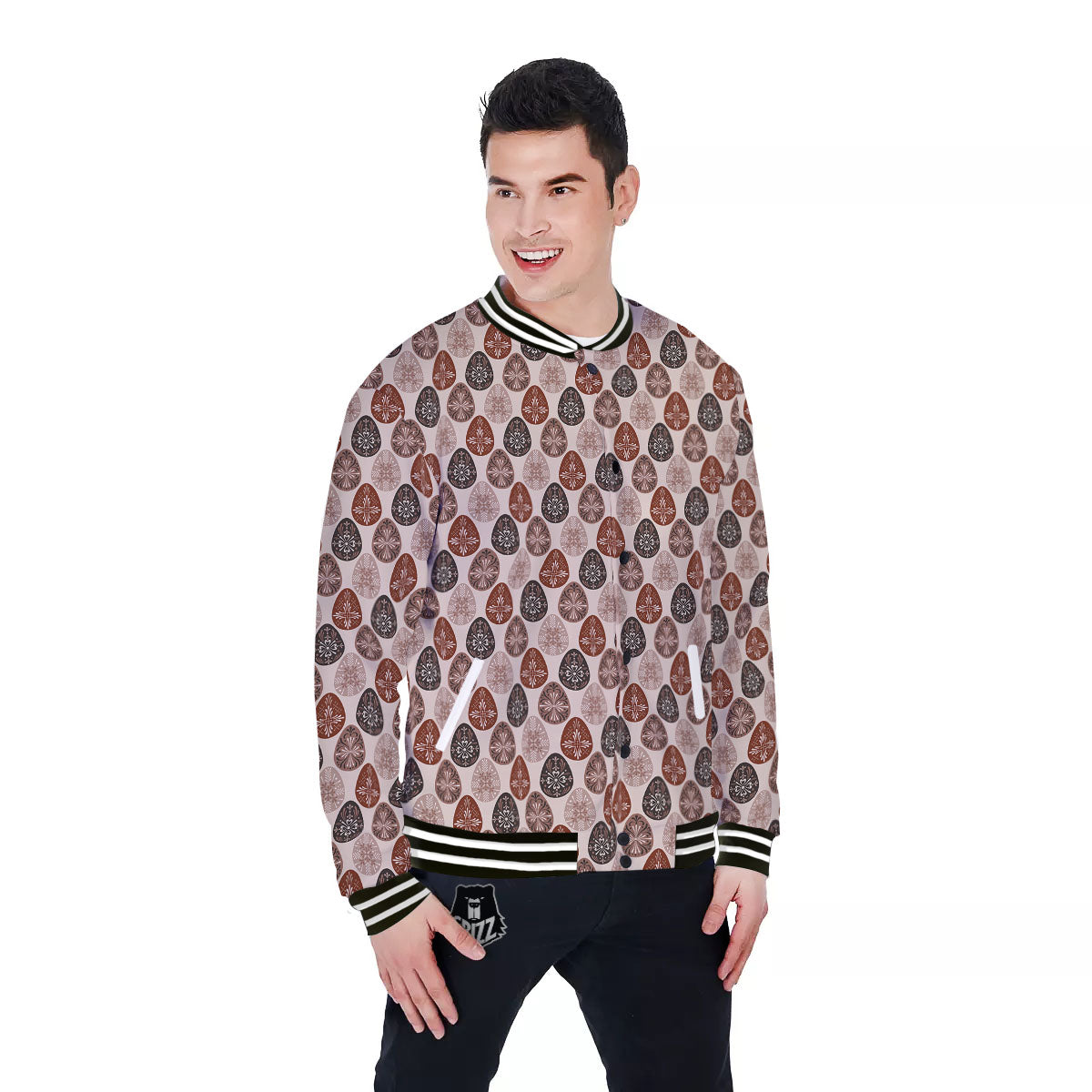 Easter Eggs Bohemian Print Pattern Baseball Jacket-grizzshop