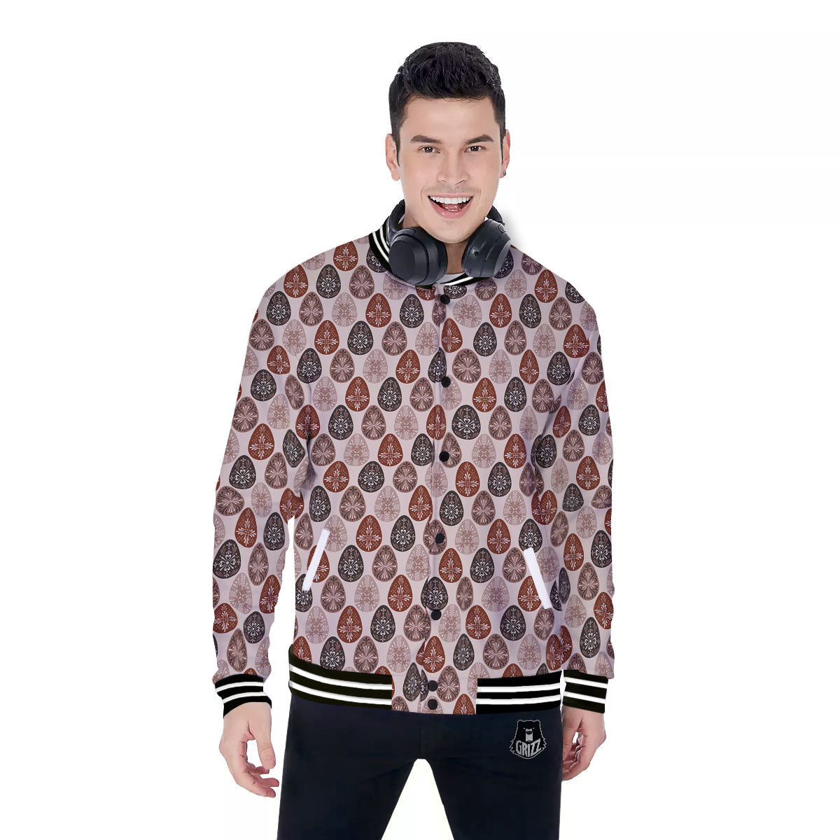 Easter Eggs Bohemian Print Pattern Baseball Jacket-grizzshop