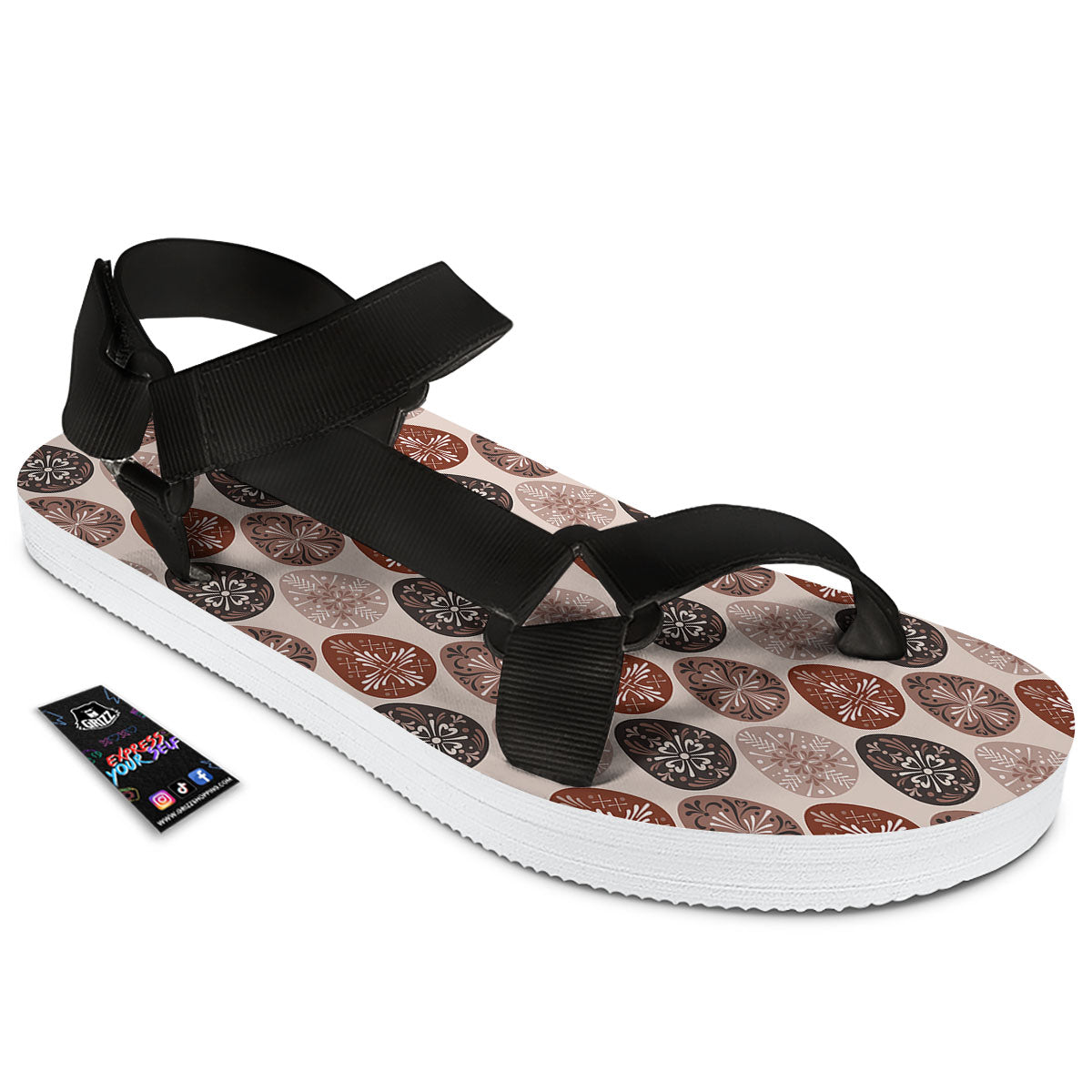 Easter Eggs Bohemian Print Pattern Black Open Toe Sandals-grizzshop