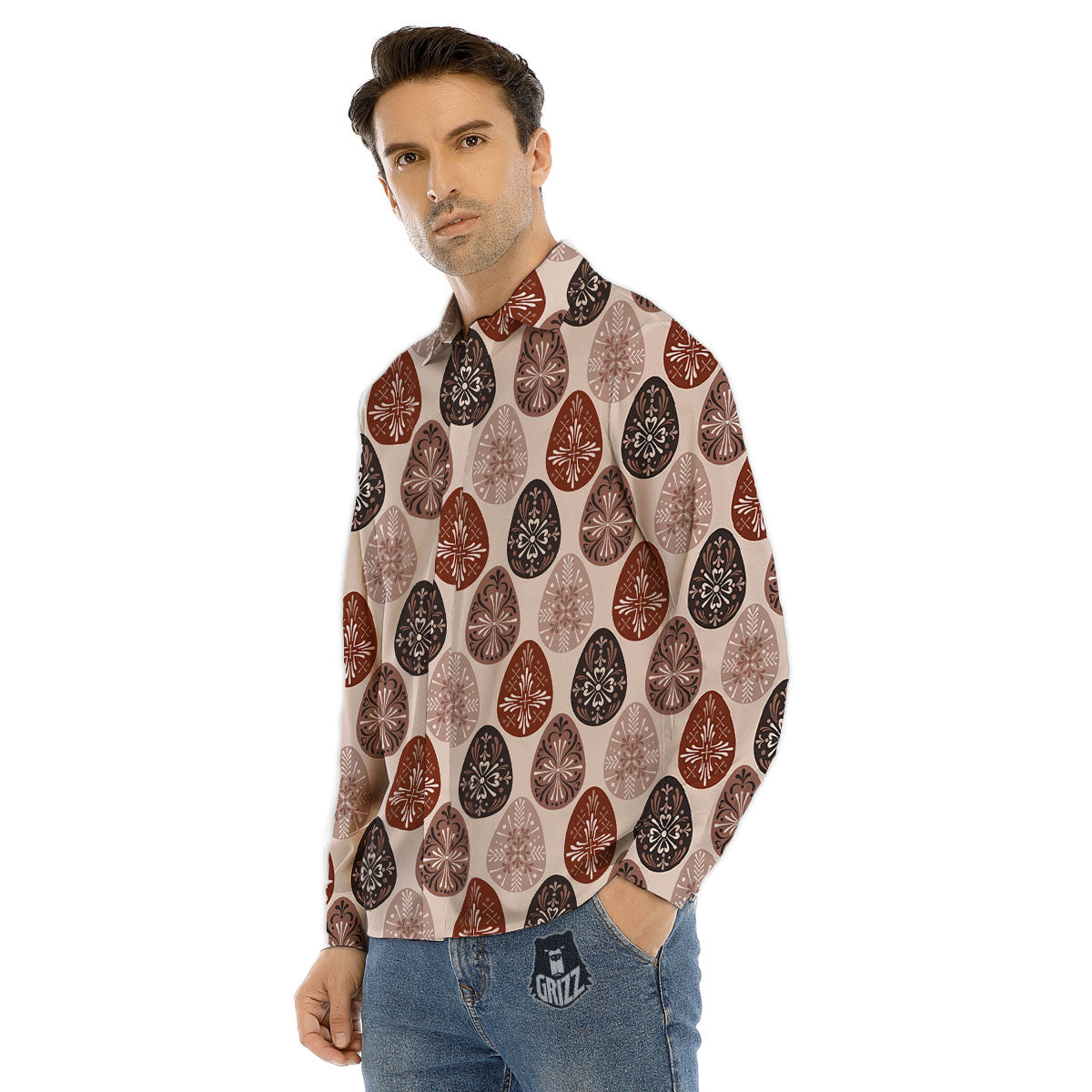 Easter Eggs Bohemian Print Pattern Men's Dress Shirts-grizzshop