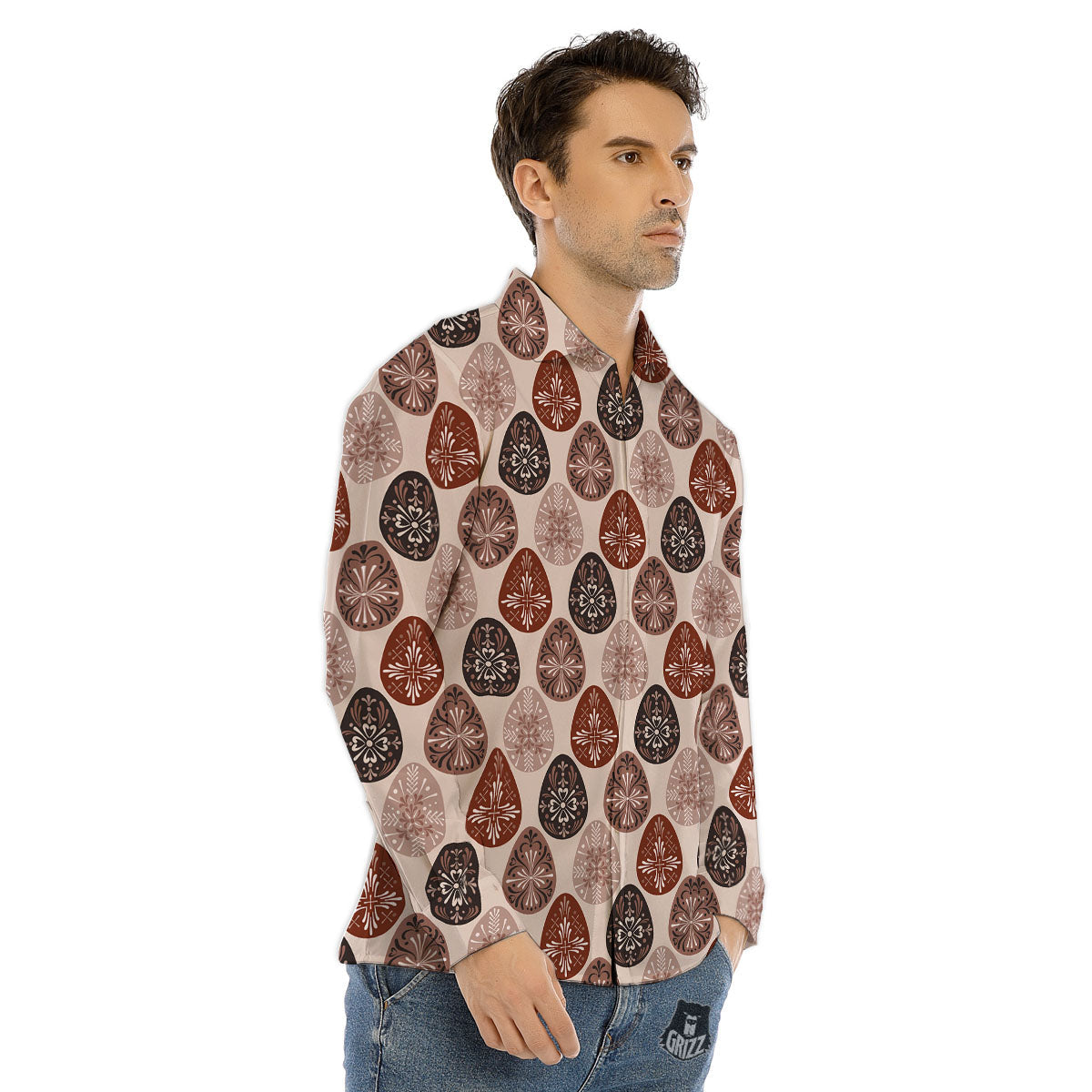Easter Eggs Bohemian Print Pattern Men's Dress Shirts-grizzshop