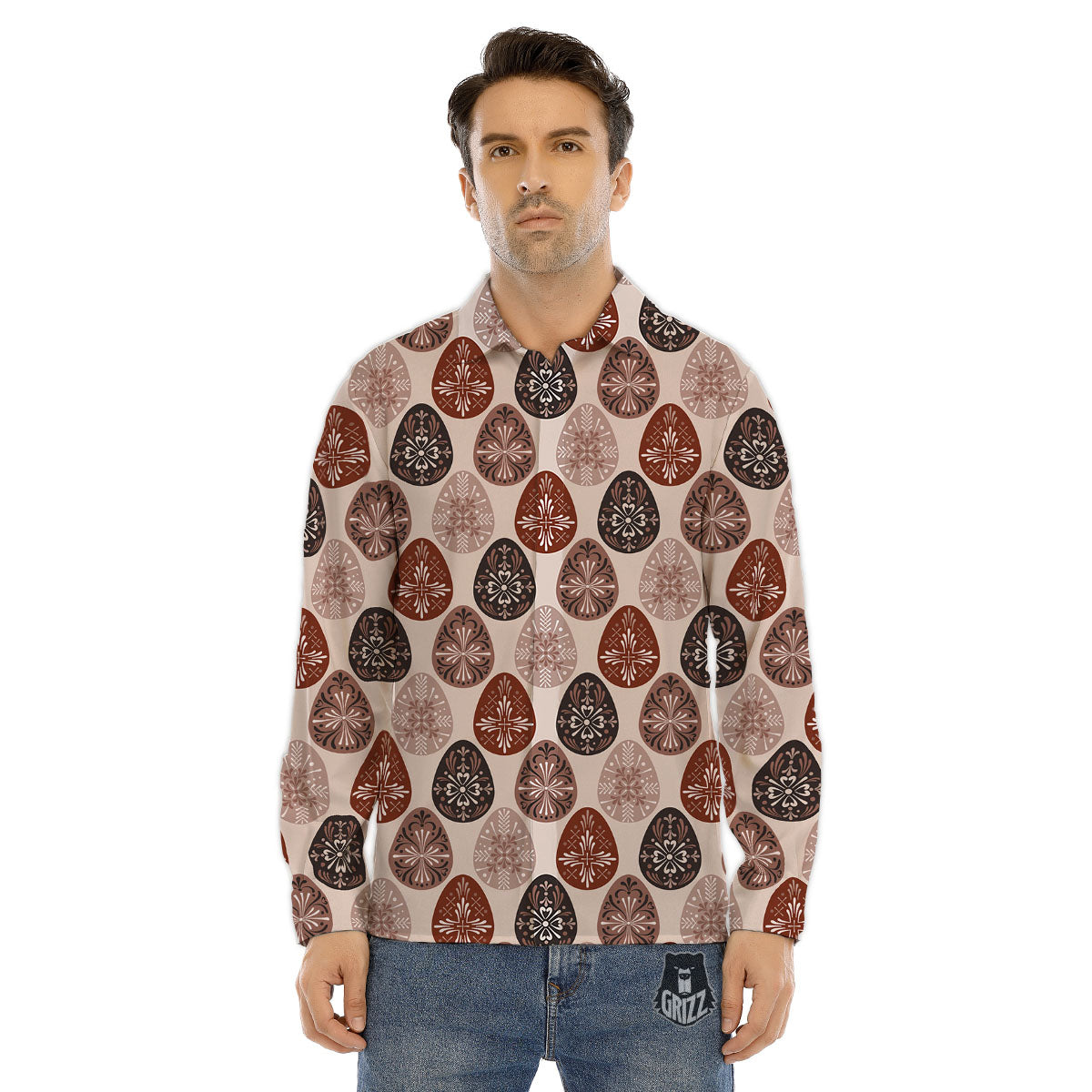 Easter Eggs Bohemian Print Pattern Men's Dress Shirts-grizzshop
