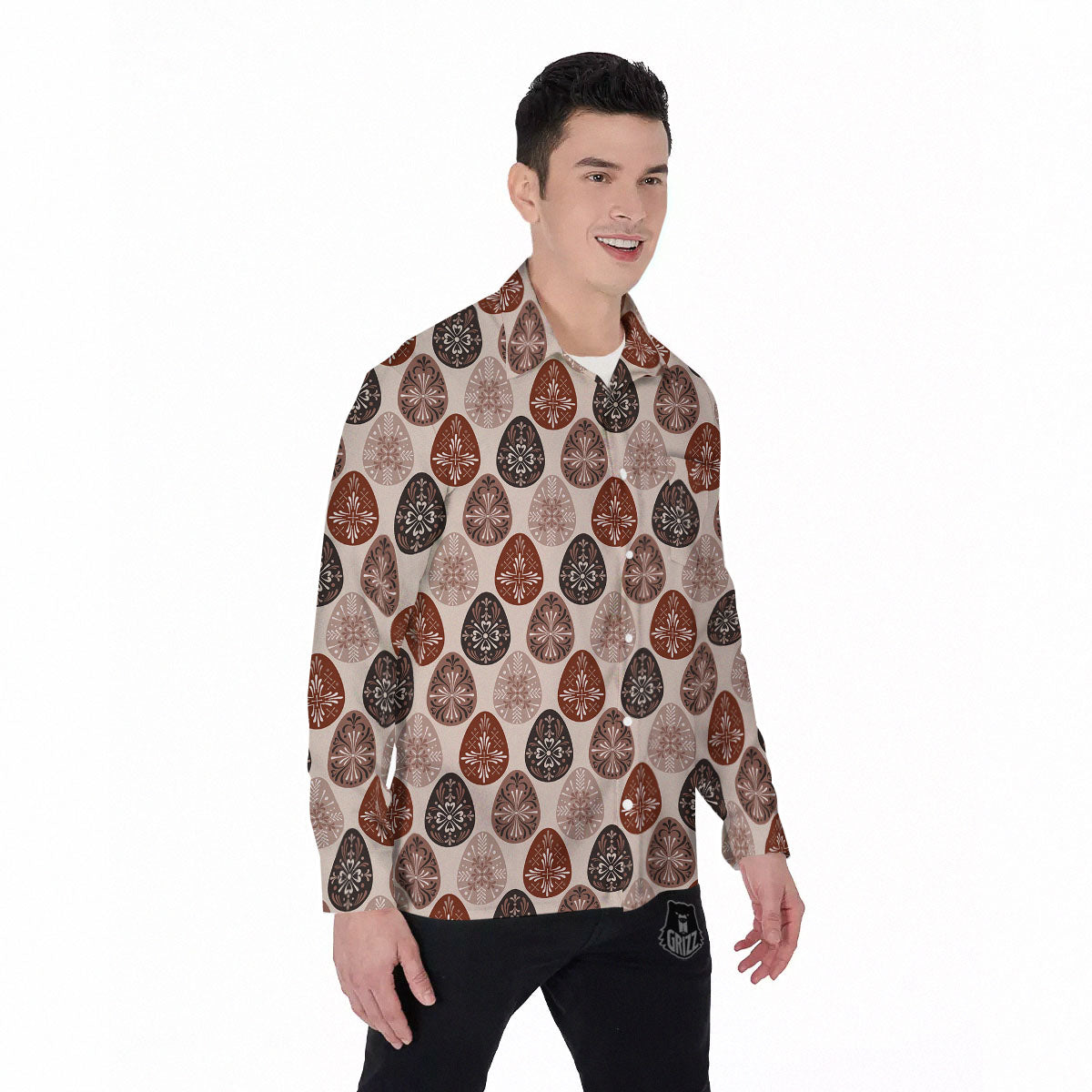 Easter Eggs Bohemian Print Pattern Men's Long Sleeve Shirts-grizzshop