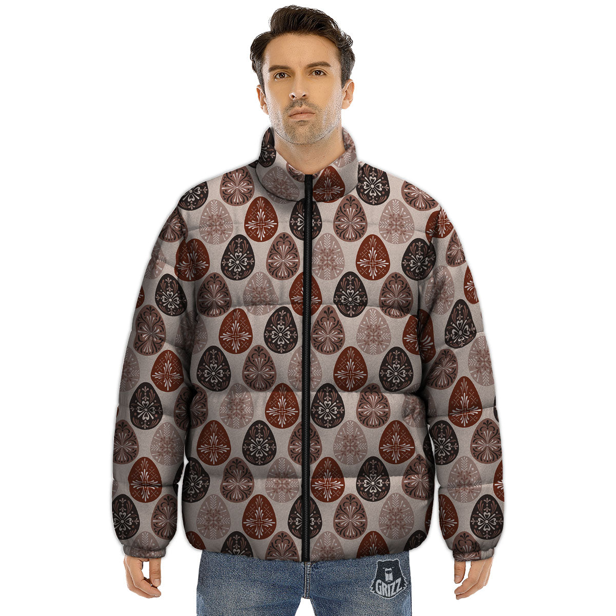 Easter Eggs Bohemian Print Pattern Puffer Jacket-grizzshop