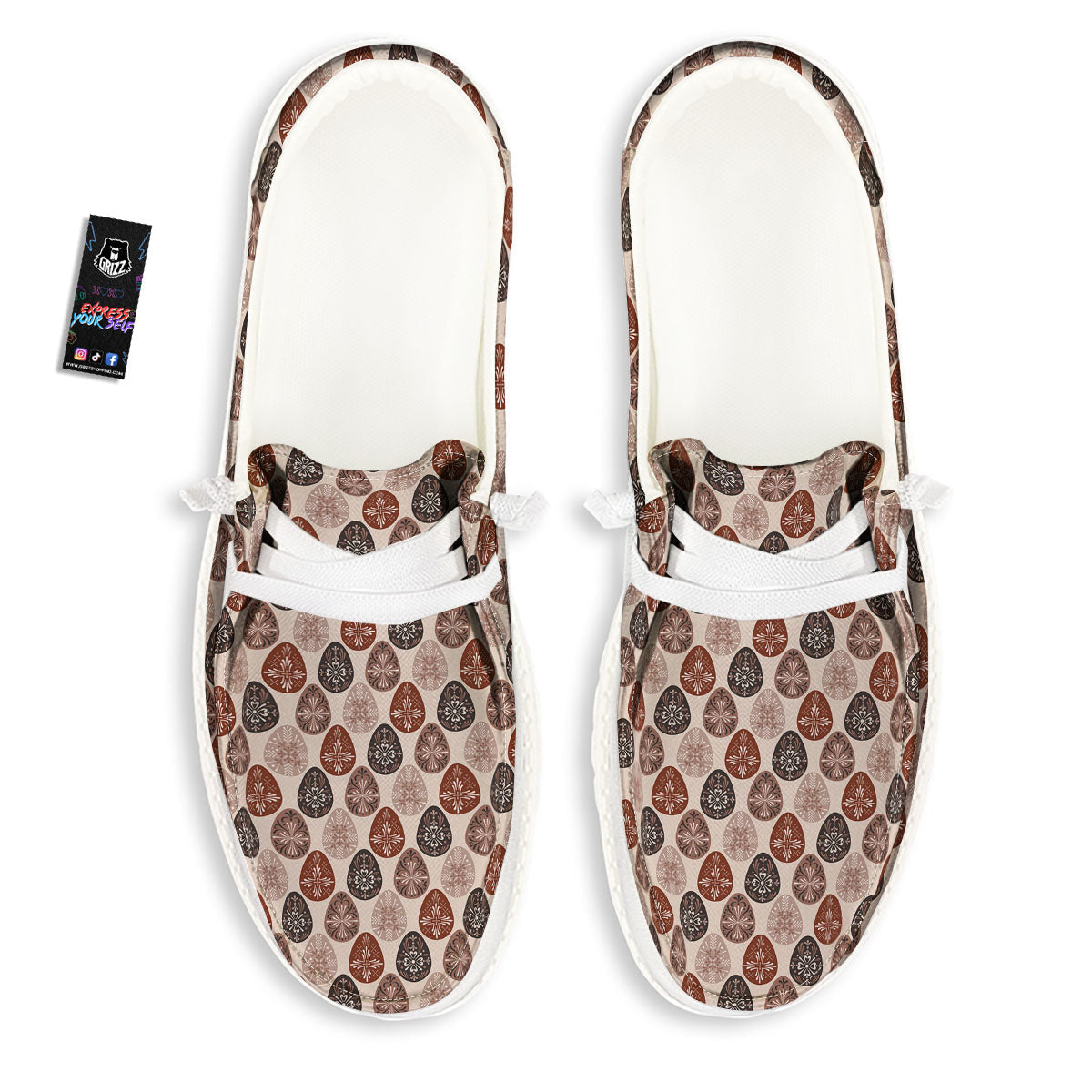 Easter Eggs Bohemian Print Pattern White Loafers-grizzshop
