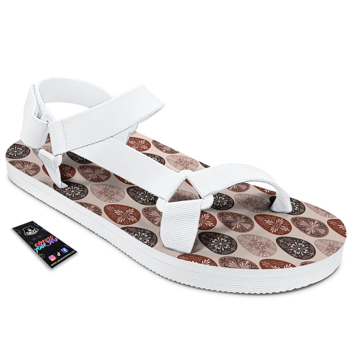 Easter Eggs Bohemian Print Pattern White Open Toe Sandals-grizzshop