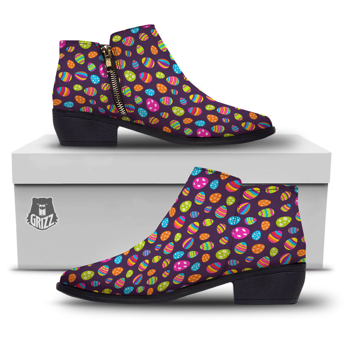 Easter Eggs Colorful Cute Print Pattern Ankle Boots-grizzshop