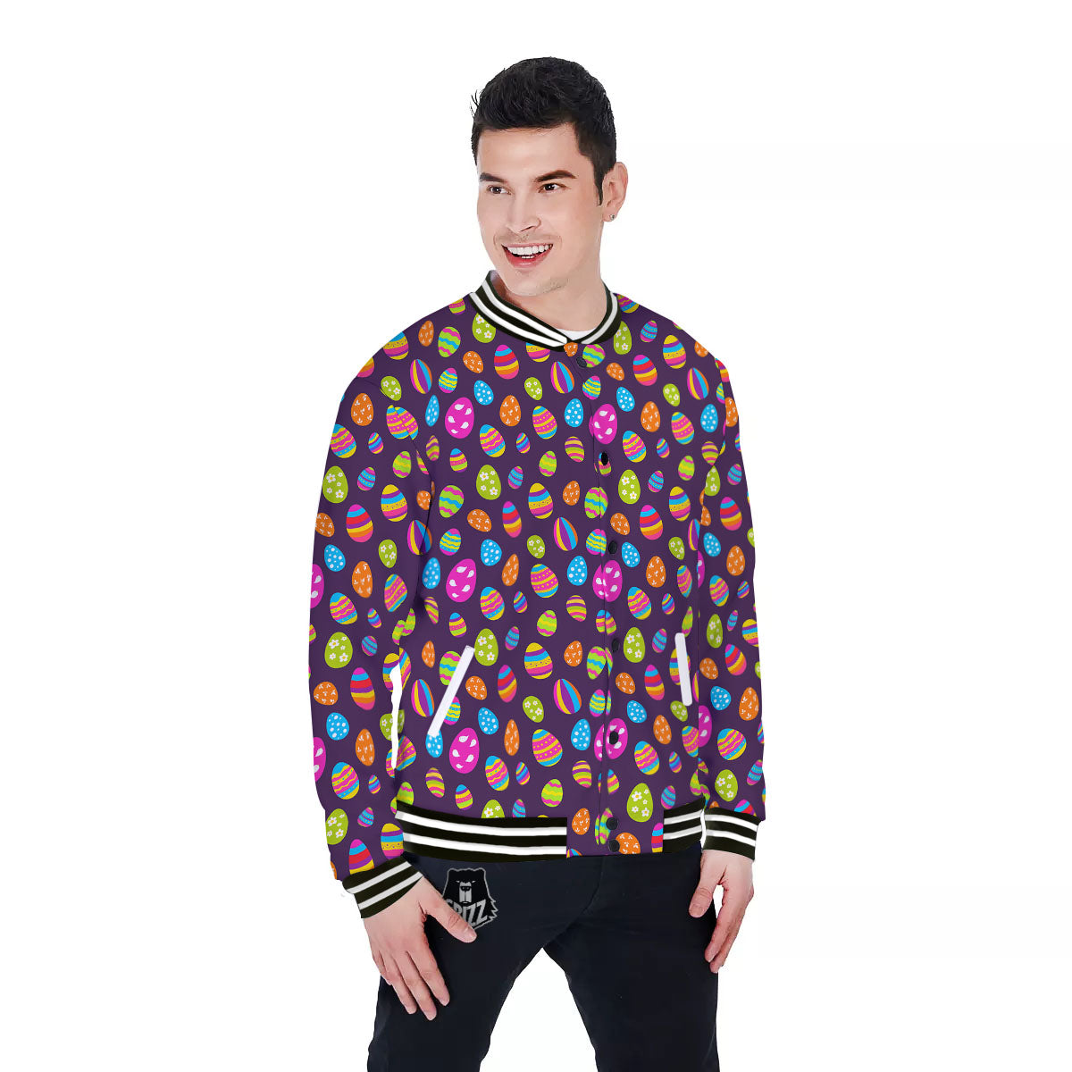 Easter Eggs Colorful Cute Print Pattern Baseball Jacket-grizzshop
