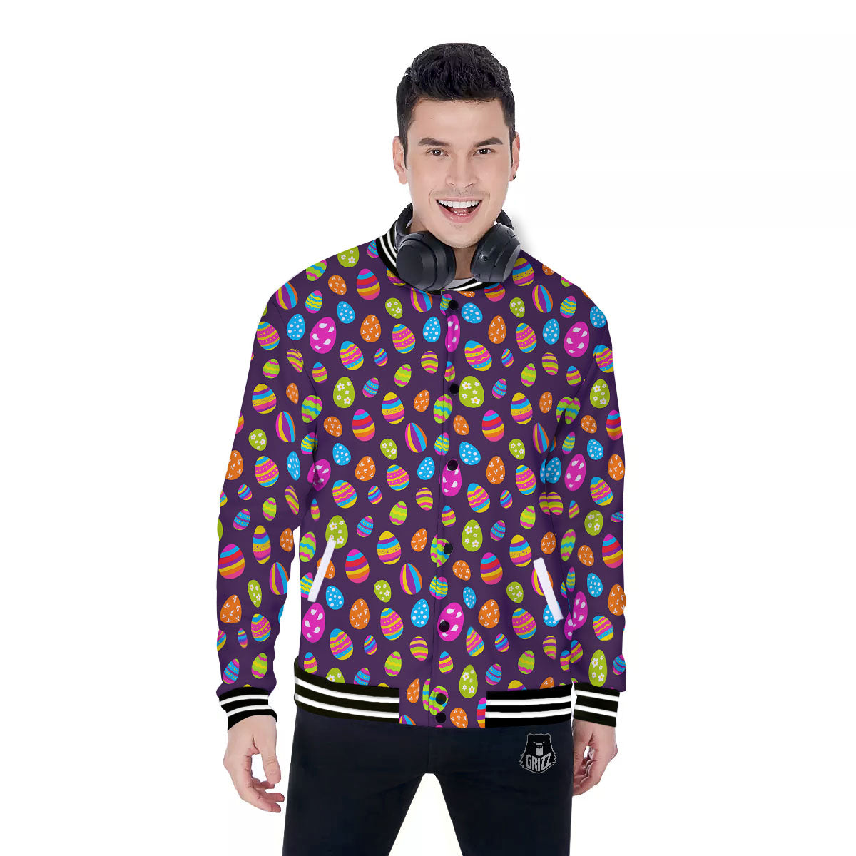 Easter Eggs Colorful Cute Print Pattern Baseball Jacket-grizzshop