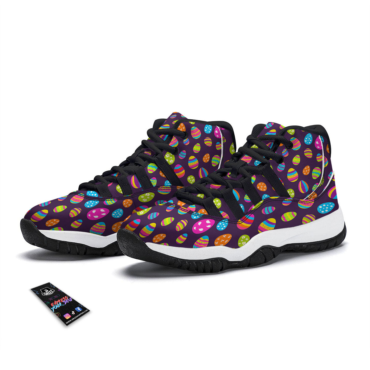 Easter Eggs Colorful Cute Print Pattern Black Bball Shoes-grizzshop