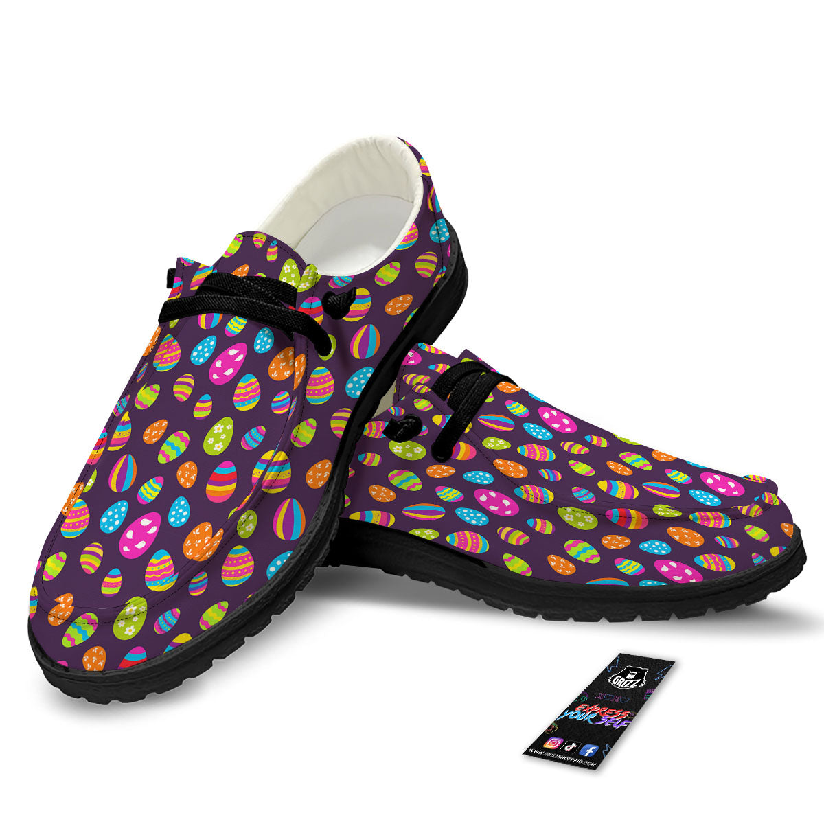 Easter Eggs Colorful Cute Print Pattern Black Loafers-grizzshop