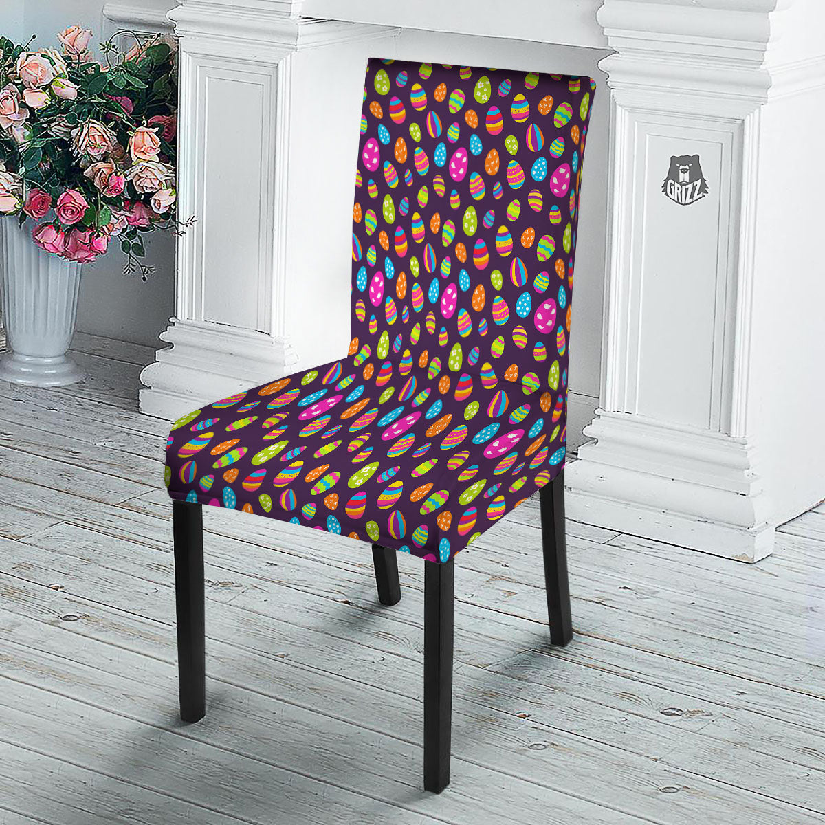 Easter Eggs Colorful Cute Print Pattern Dining Chair Slipcover-grizzshop