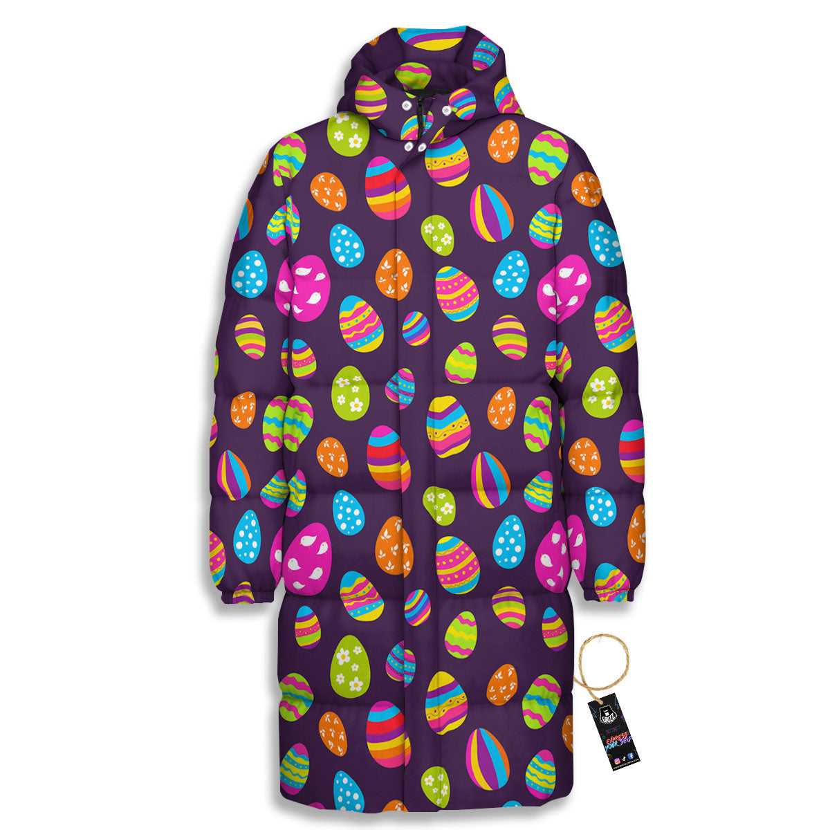 Easter Eggs Colorful Cute Print Pattern Long Down Jacket-grizzshop