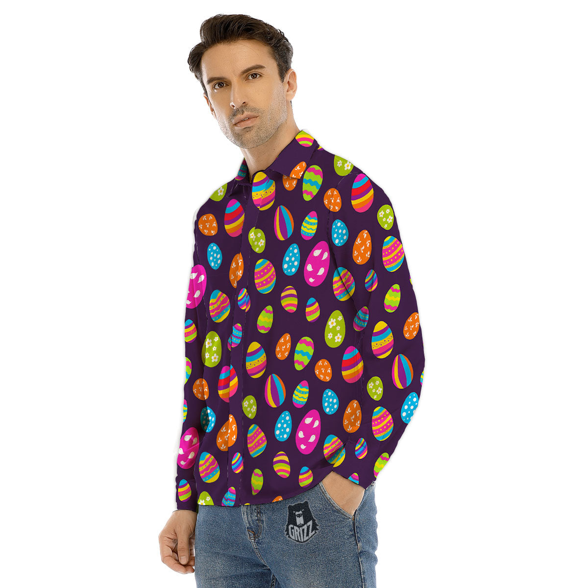 Easter Eggs Colorful Cute Print Pattern Men's Dress Shirts-grizzshop