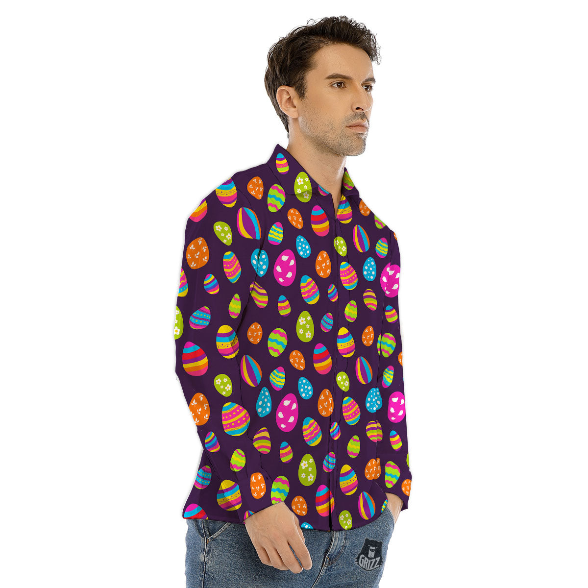 Easter Eggs Colorful Cute Print Pattern Men's Dress Shirts-grizzshop