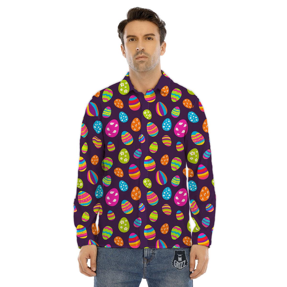 Easter Eggs Colorful Cute Print Pattern Men's Dress Shirts-grizzshop