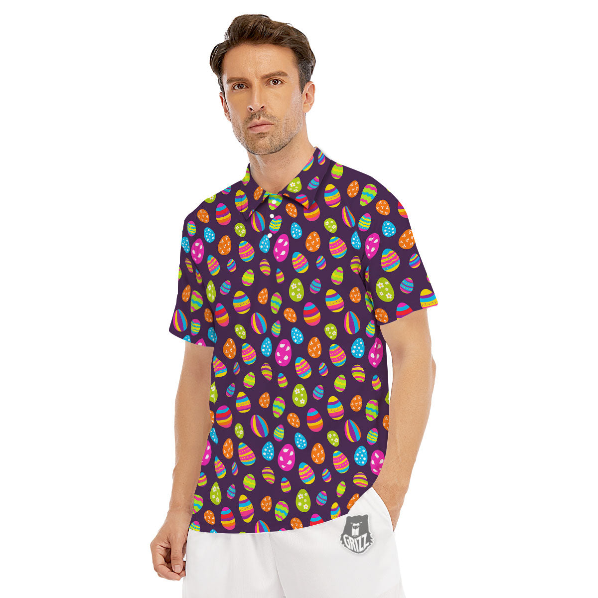 Easter Eggs Colorful Cute Print Pattern Men's Golf Shirts-grizzshop