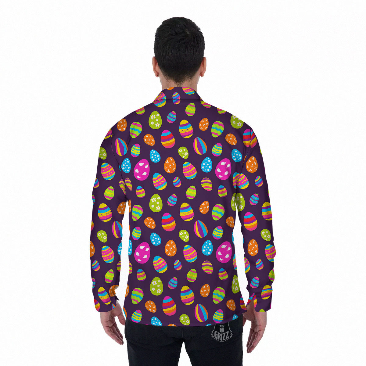 Easter Eggs Colorful Cute Print Pattern Men's Long Sleeve Shirts-grizzshop