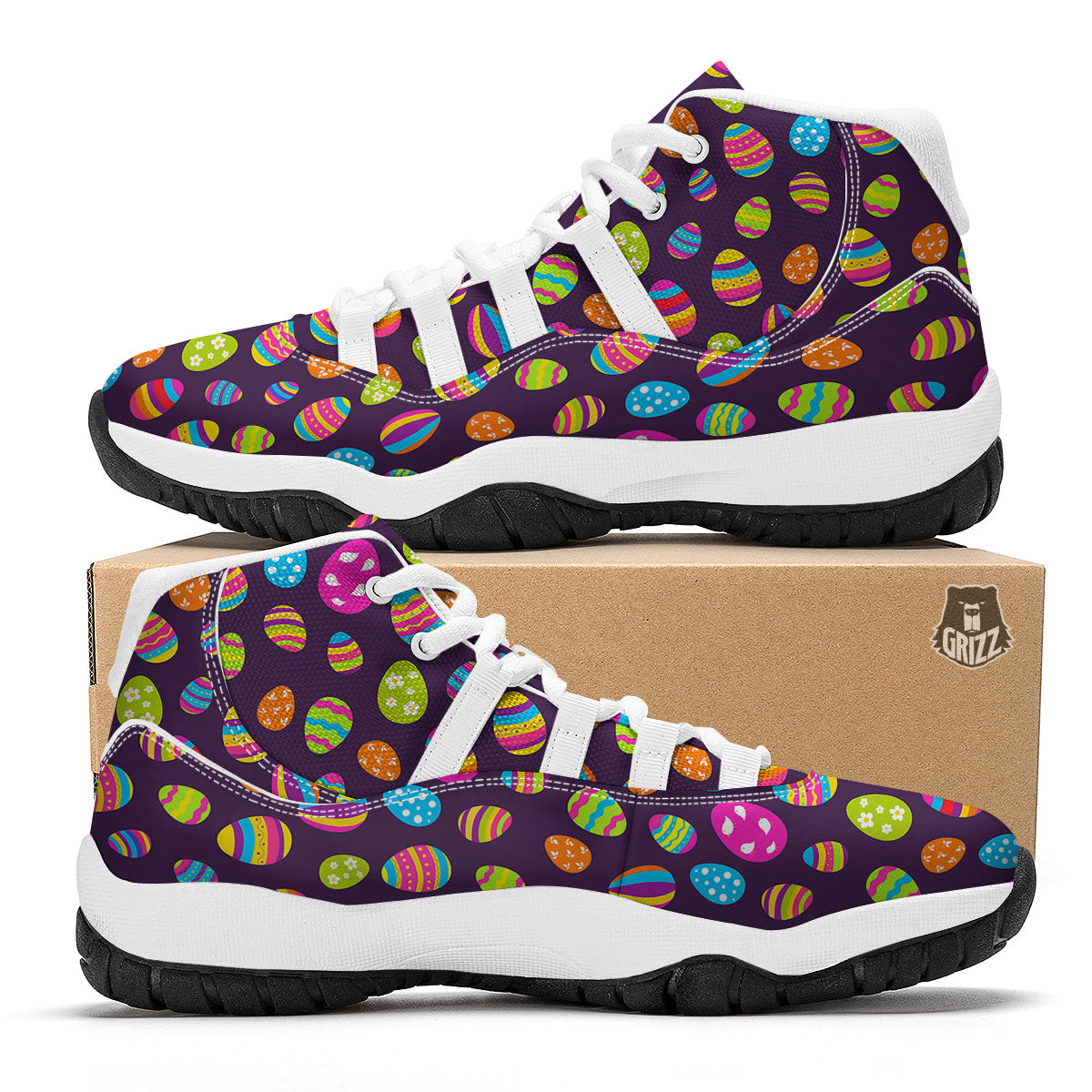 Easter Eggs Colorful Cute Print Pattern White Bball Shoes-grizzshop