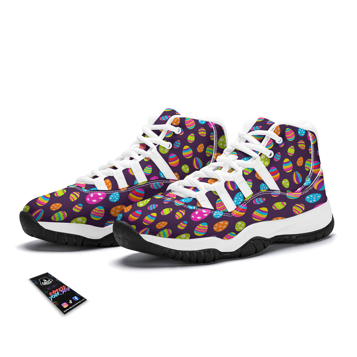 Easter Eggs Colorful Cute Print Pattern White Bball Shoes-grizzshop