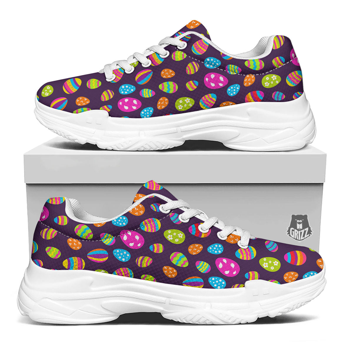 Easter Eggs Colorful Cute Print Pattern White Chunky Shoes-grizzshop