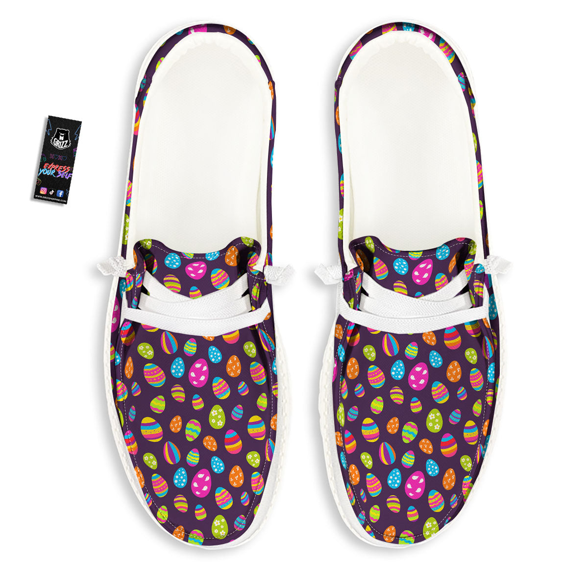 Easter Eggs Colorful Cute Print Pattern White Loafers-grizzshop