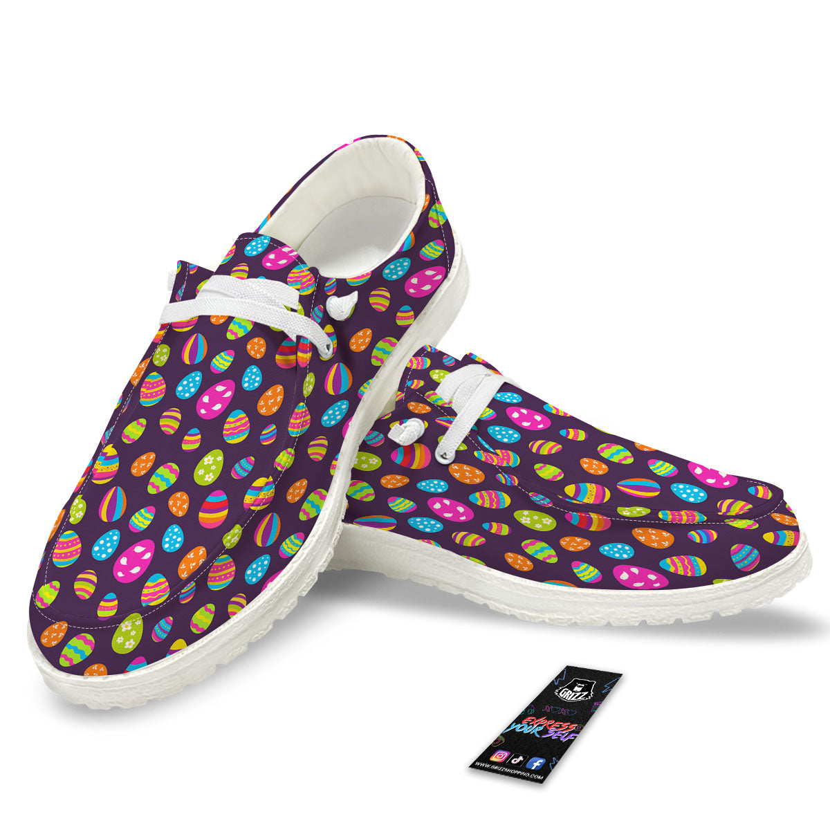Easter Eggs Colorful Cute Print Pattern White Loafers-grizzshop