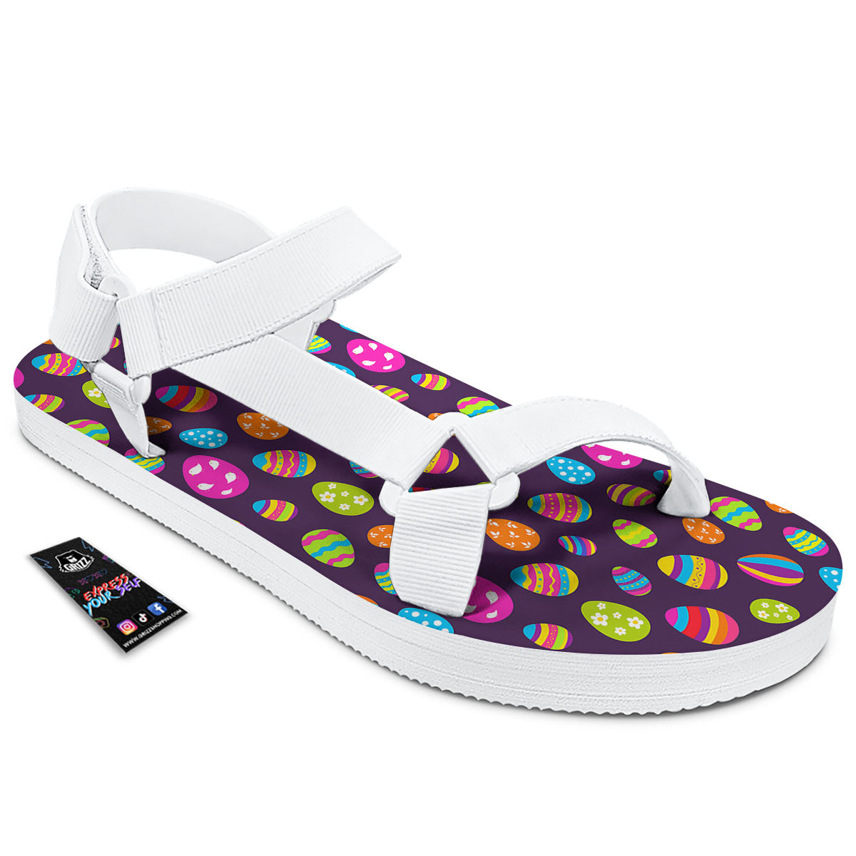 Easter Eggs Colorful Cute Print Pattern White Open Toe Sandals-grizzshop