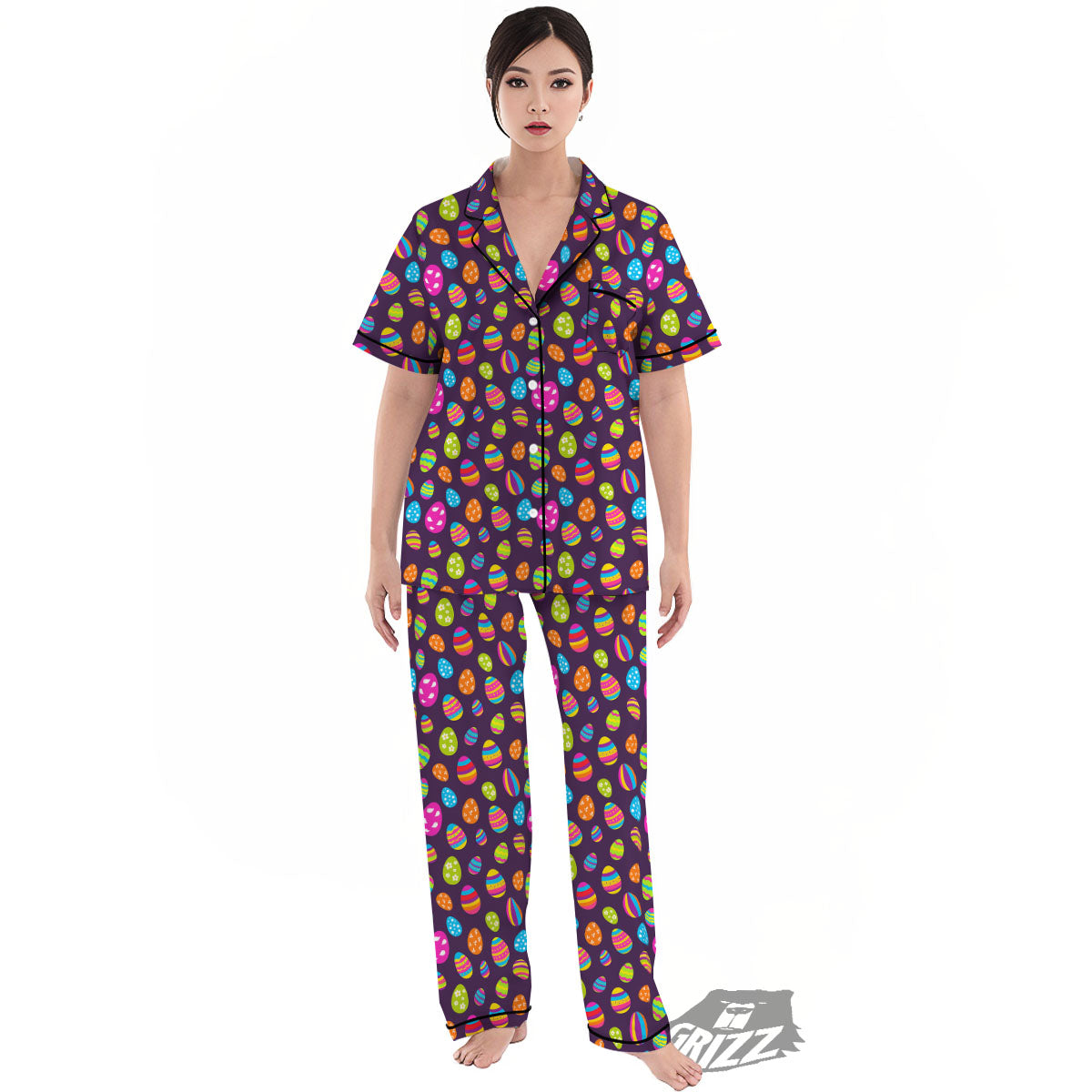 Easter Eggs Colorful Cute Print Pattern Women's Pajamas Set-grizzshop