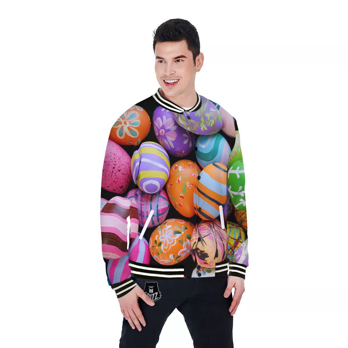 Easter Eggs Colorful Print Baseball Jacket-grizzshop