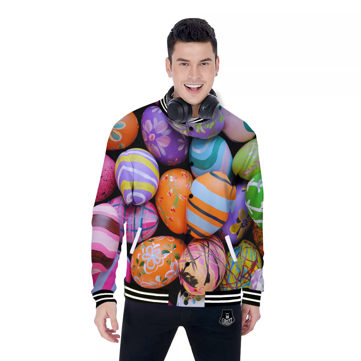Easter Eggs Colorful Print Baseball Jacket-grizzshop