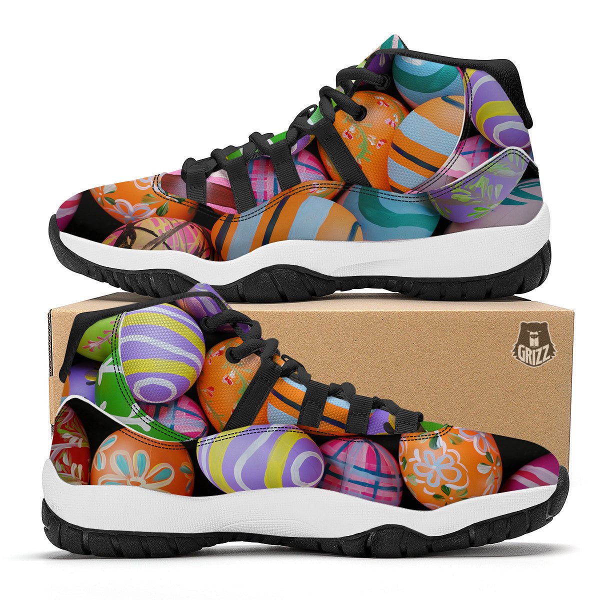 Easter Eggs Colorful Print Black Bball Shoes-grizzshop