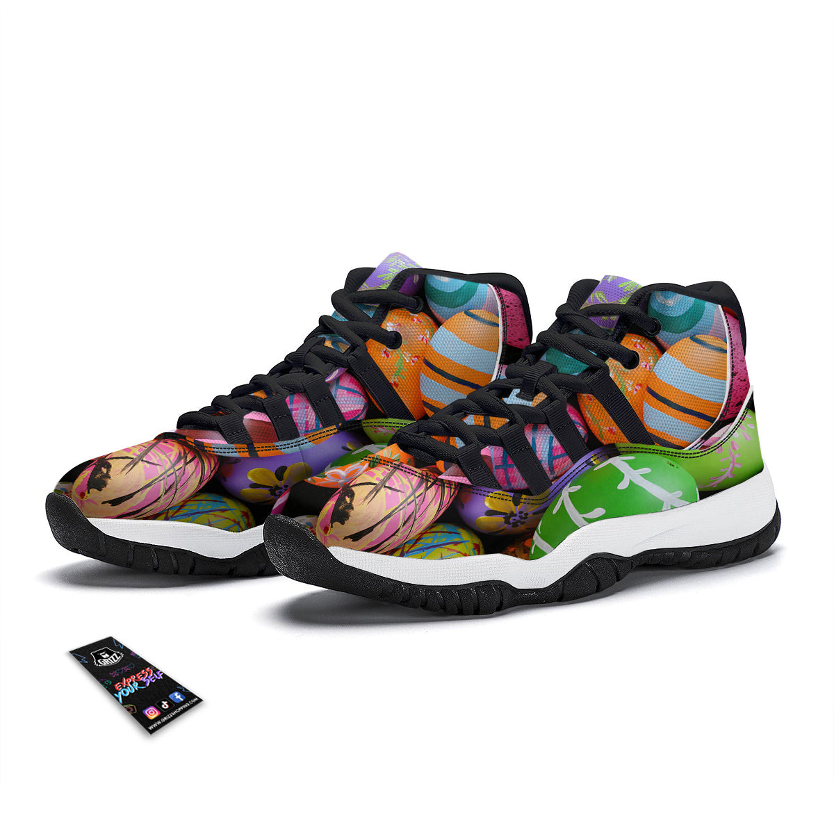 Easter Eggs Colorful Print Black Bball Shoes-grizzshop