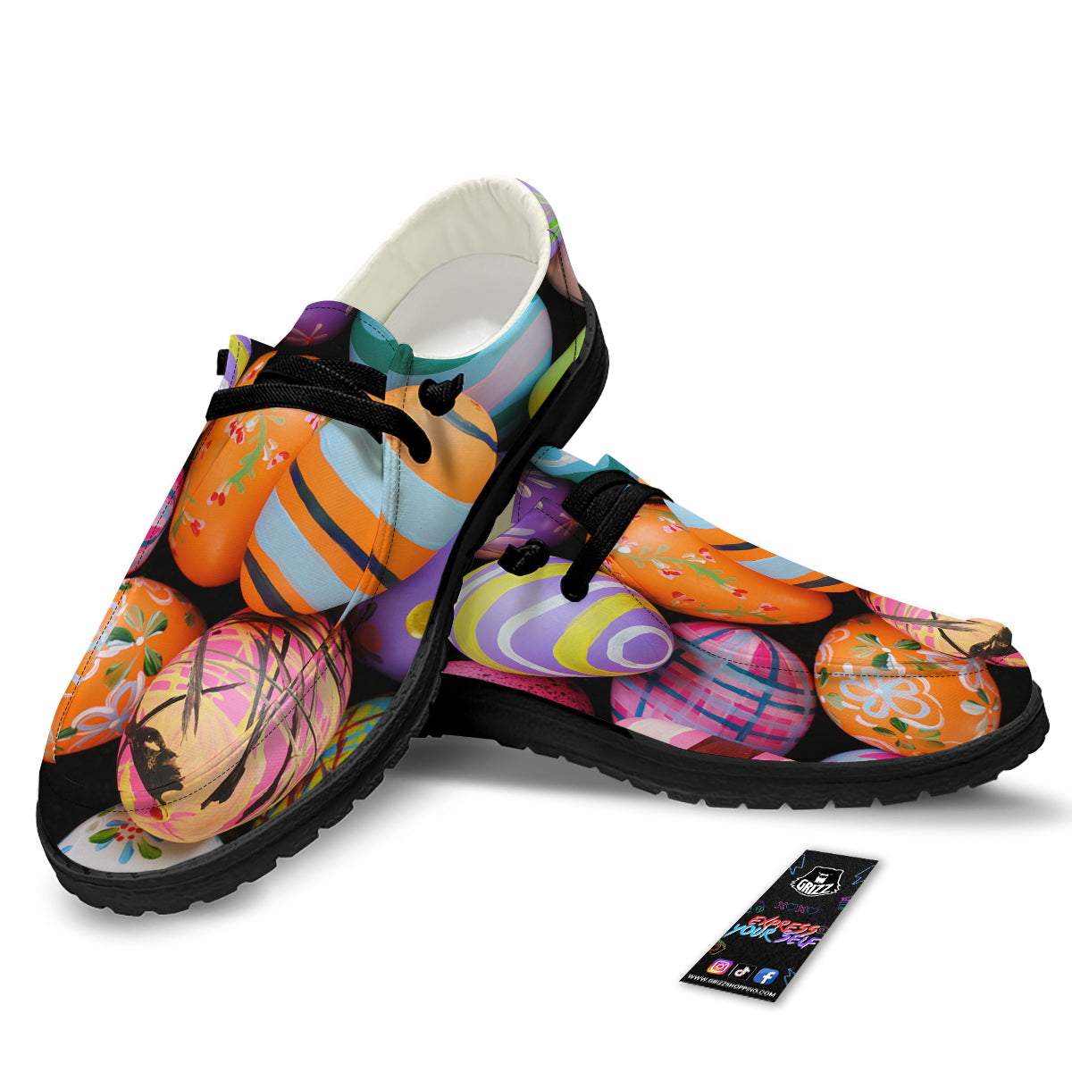 Easter Eggs Colorful Print Black Loafers-grizzshop
