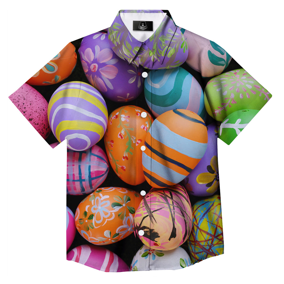 Easter Eggs Colorful Print Button Up Shirt-grizzshop