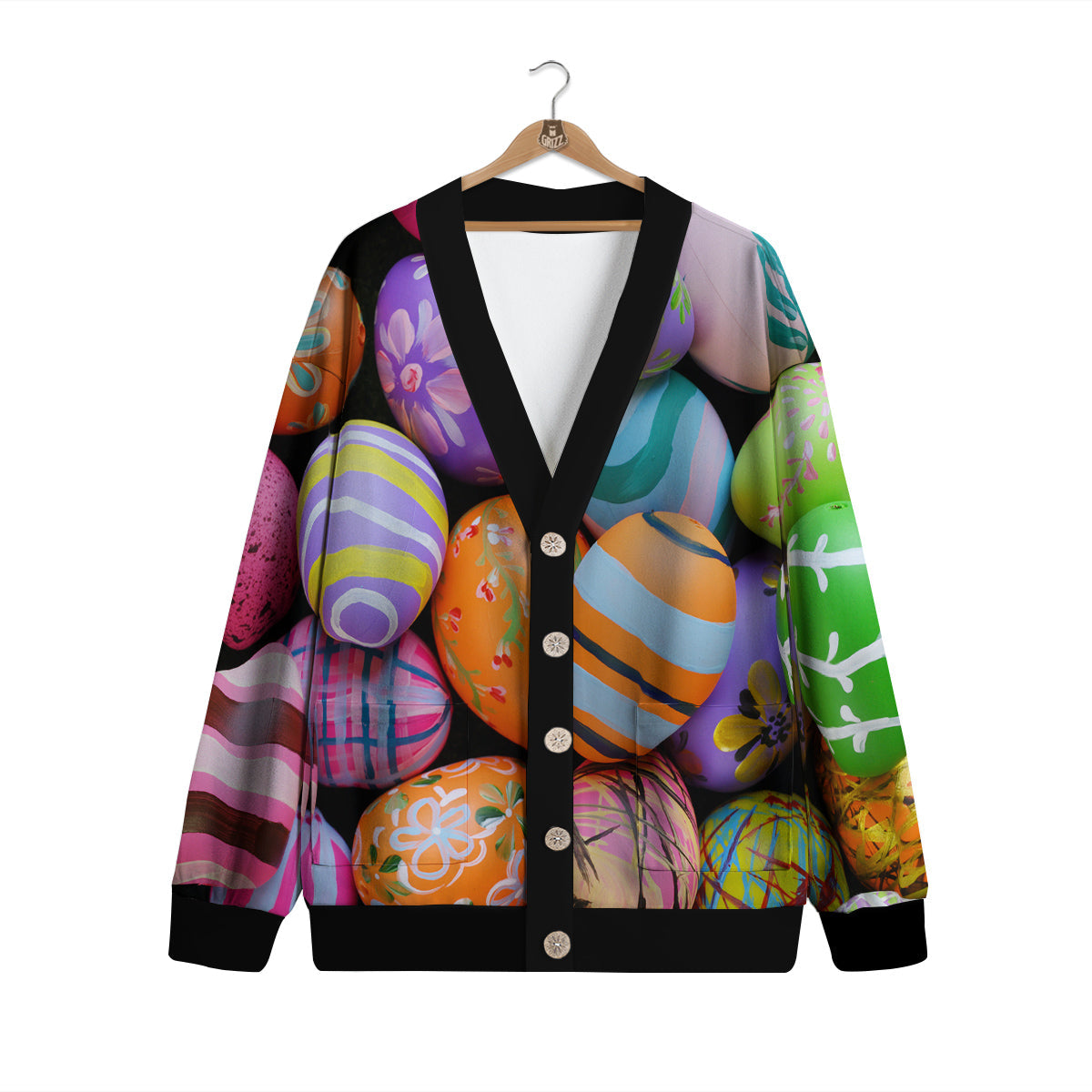 Easter Eggs Colorful Print Cardigan-grizzshop